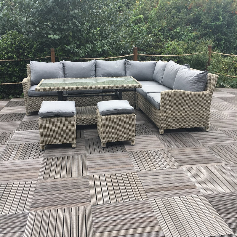 Wentworth Rattan Garden Corner Sofa by Royalcraft - 7 Seat Grey Cushions