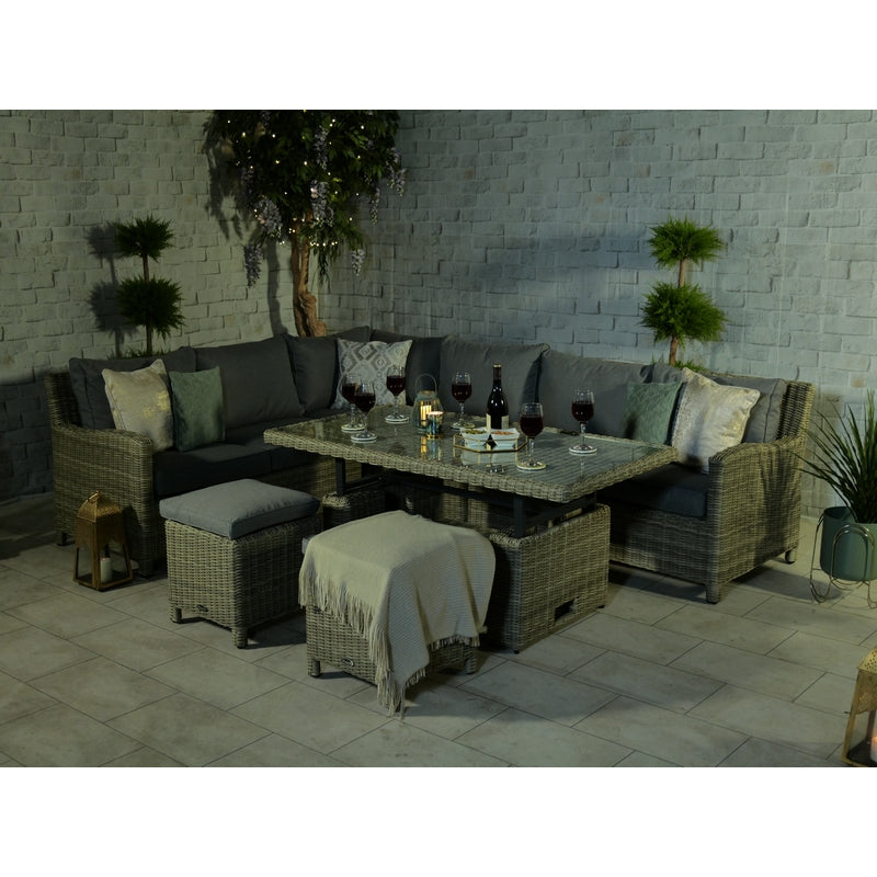 Wentworth Rattan Garden Corner Sofa by Royalcraft - 7 Seat Grey Cushions