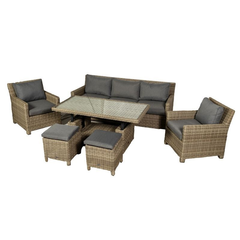 Wentworth Rattan Garden Patio Dining Set by Royalcraft - 5 Seats Grey Cushions - Croft Home & Garden