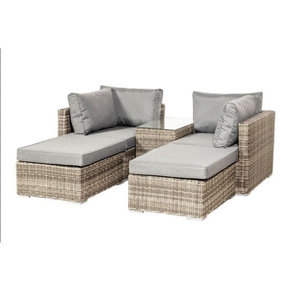 Wentworth Rattan Garden Sun Lounger Set by Royalcraft - 2 Seats Grey Cushions