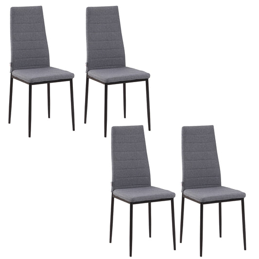 Homcom High Back Dining Chairs Modern Upholstered Linen-Touch Fabric Accent Chairs with Metal Legs for Kitchen