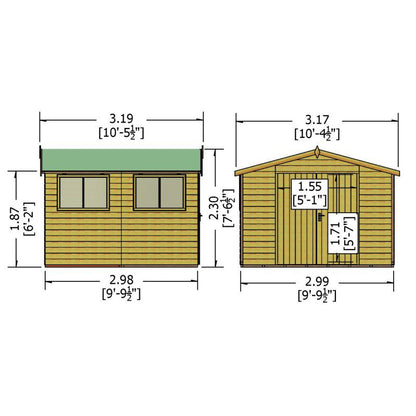 Shire Workspace 10' 4" x 10' 5" Apex Shed - Premium Dip Treated Shiplap