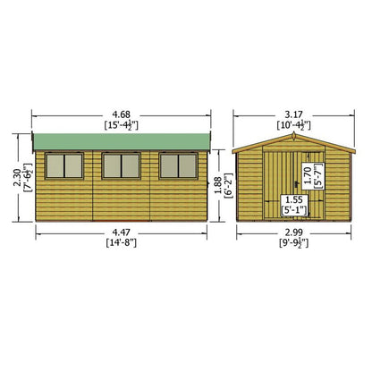 Shire Workspace 10' 4" x 15' 4" Apex Shed - Premium Dip Treated Shiplap