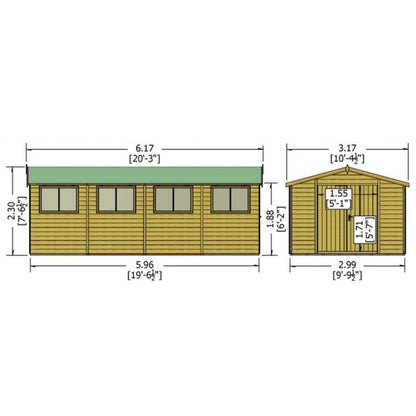 Shire Workspace 10' 4" x 20' 2" Apex Shed - Premium Coated Shiplap