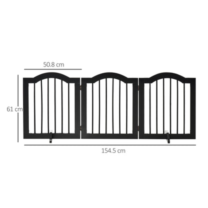 PawHut Freestanding Pet Gate Wooden Dog Gate with Support Feet Foldable Pet Fence Safety Barrier for the House Doorway Stairs Black