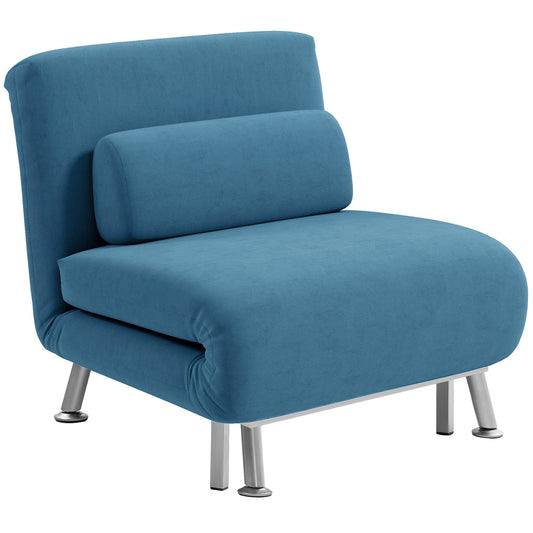 Single Velvet-Feel Sleeper Chair - Blue-0