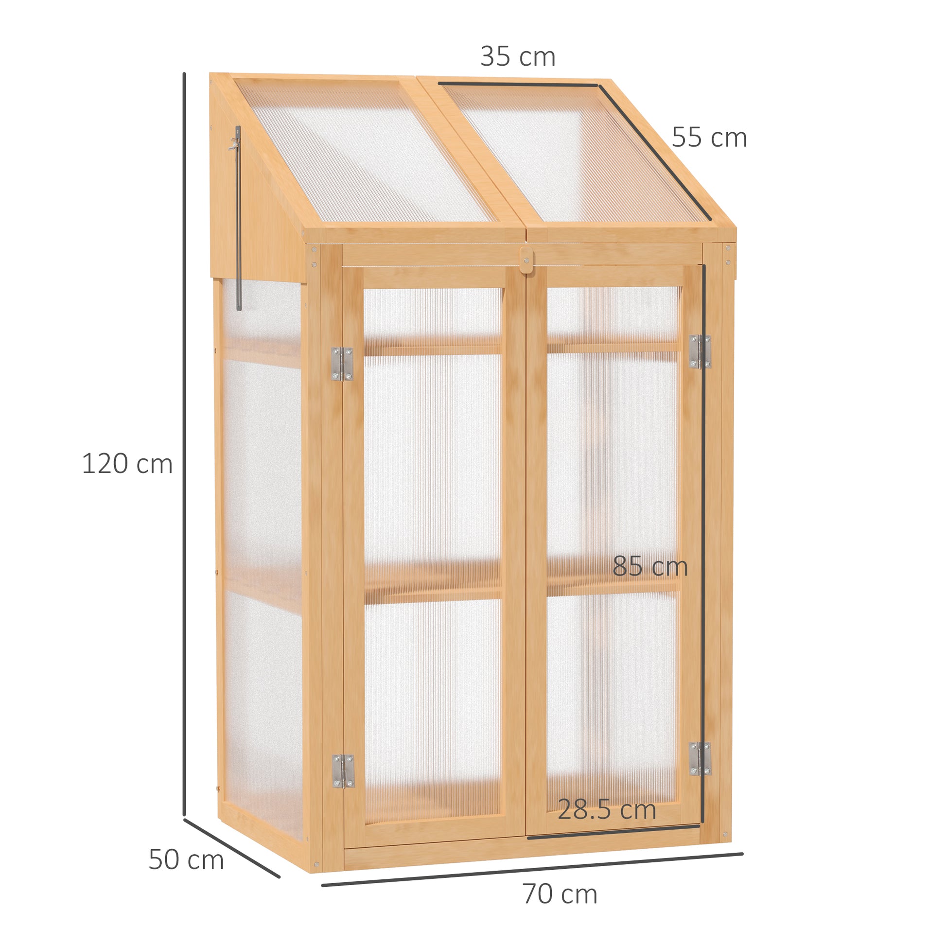 Outsunny Wooden Cold Frame Polycarbonate Greenhouse with Openable Top Cover and Double Door