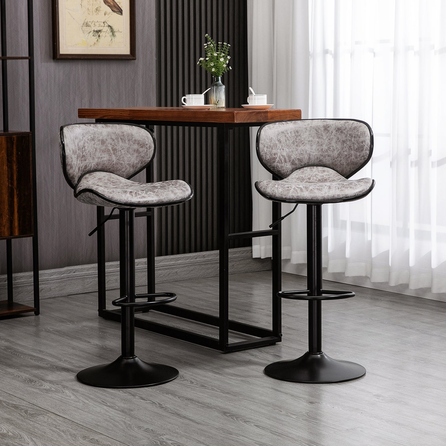 Homcom Bar Stool Set of 2 Microfiber Cloth Adjustable Height Armless Chairs with Swivel Seat