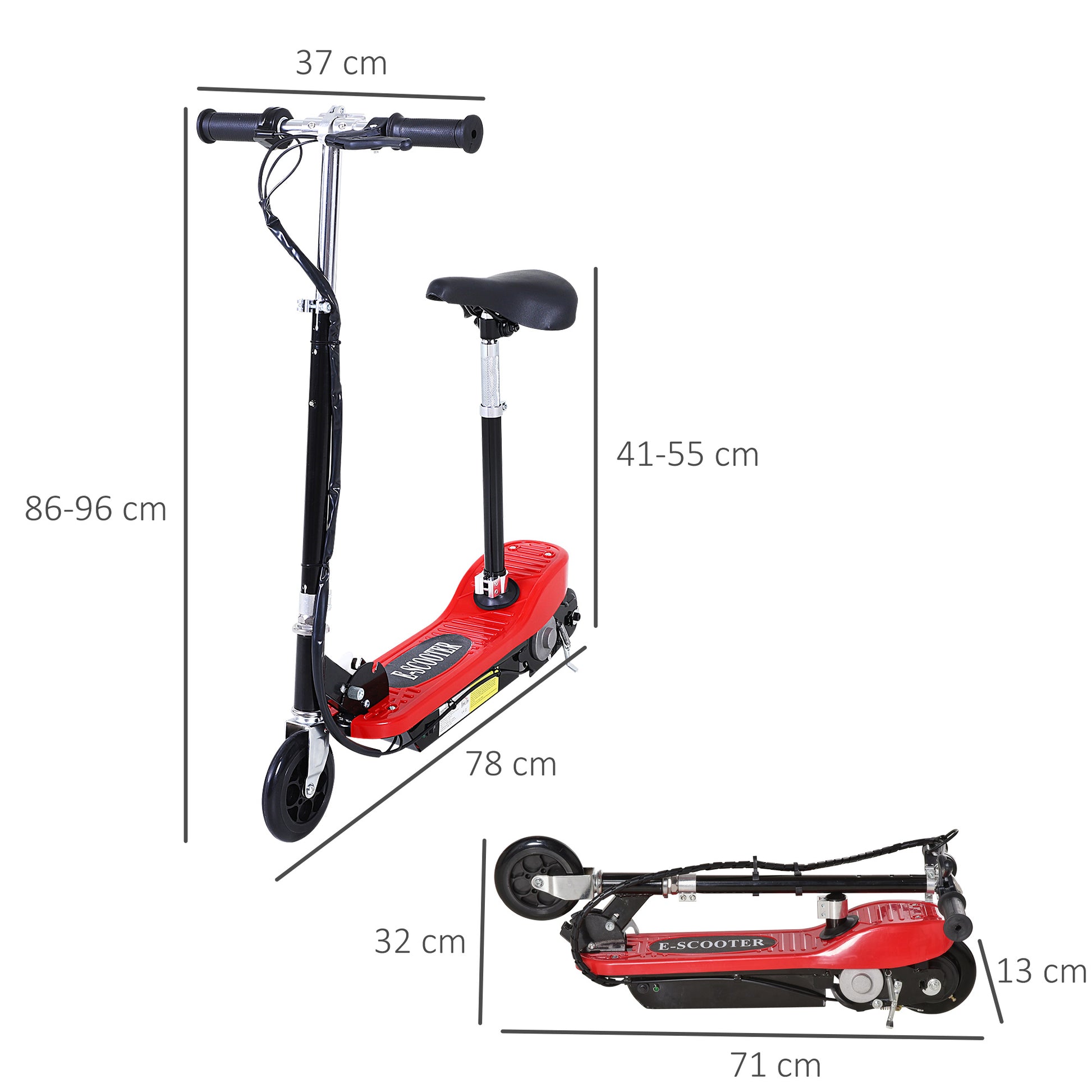 Homcom Kids Foldable E-Scooter W/Brake Kickstand for 7-12 Years Old -Red