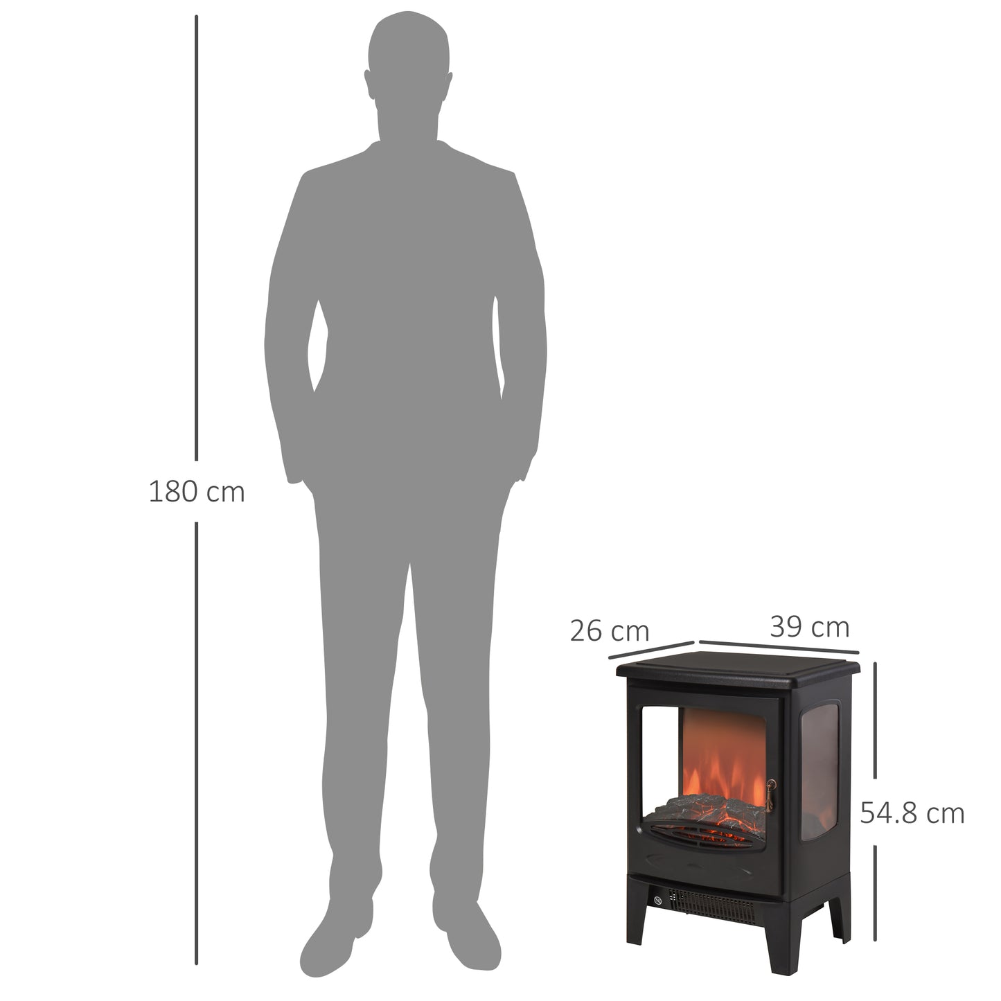 Homcom 900W/1800W Tempered Glass Electric Fireplace Heater-Black