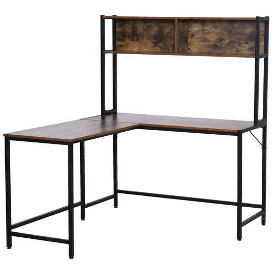 Homcom 149H x 140L x 125W cm Particle Board Industrial L-Shaped Desk w Shelf - Brown & Black