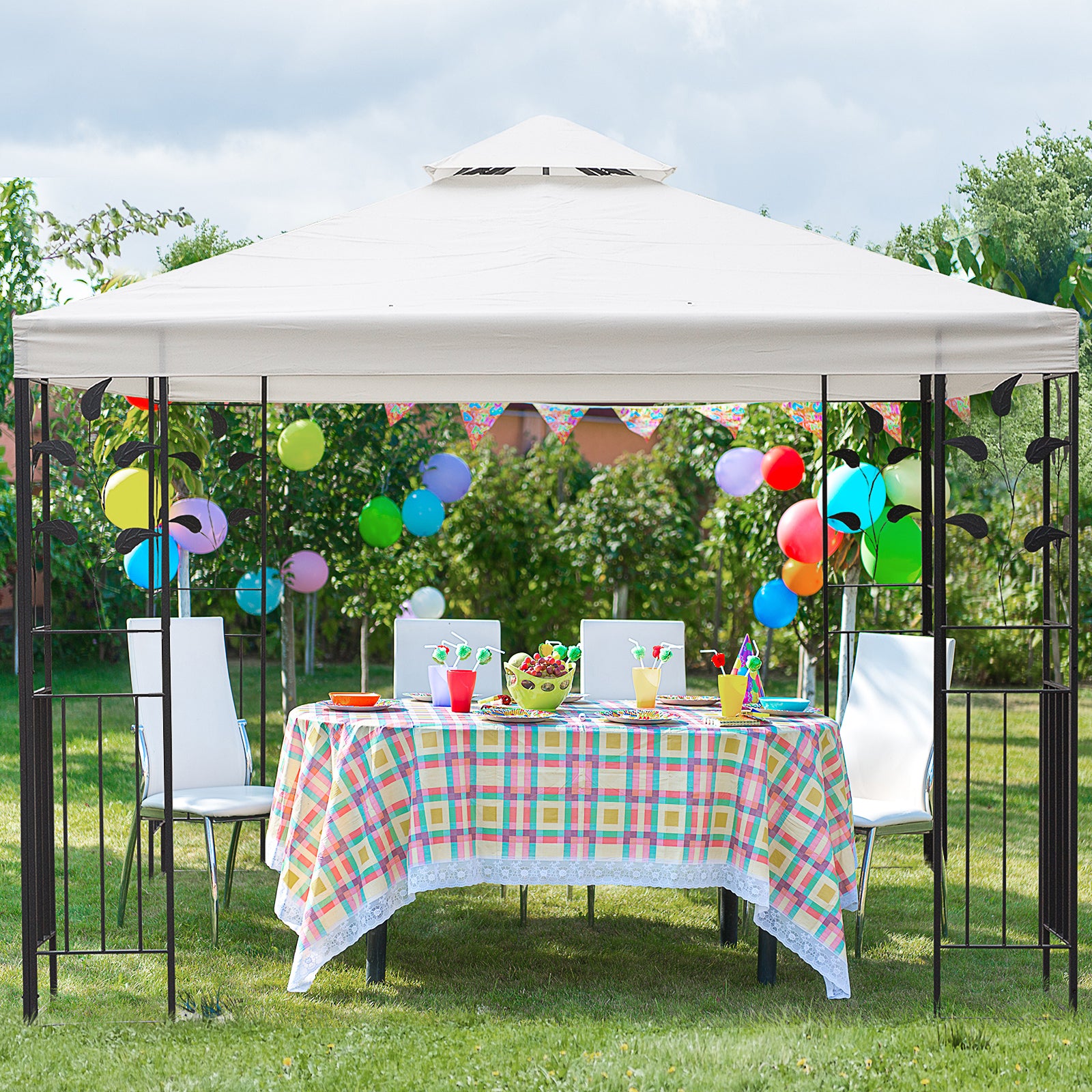 Outsunny 3 x 3m Outdoor Steel Gazebo with 2 Tier Roof