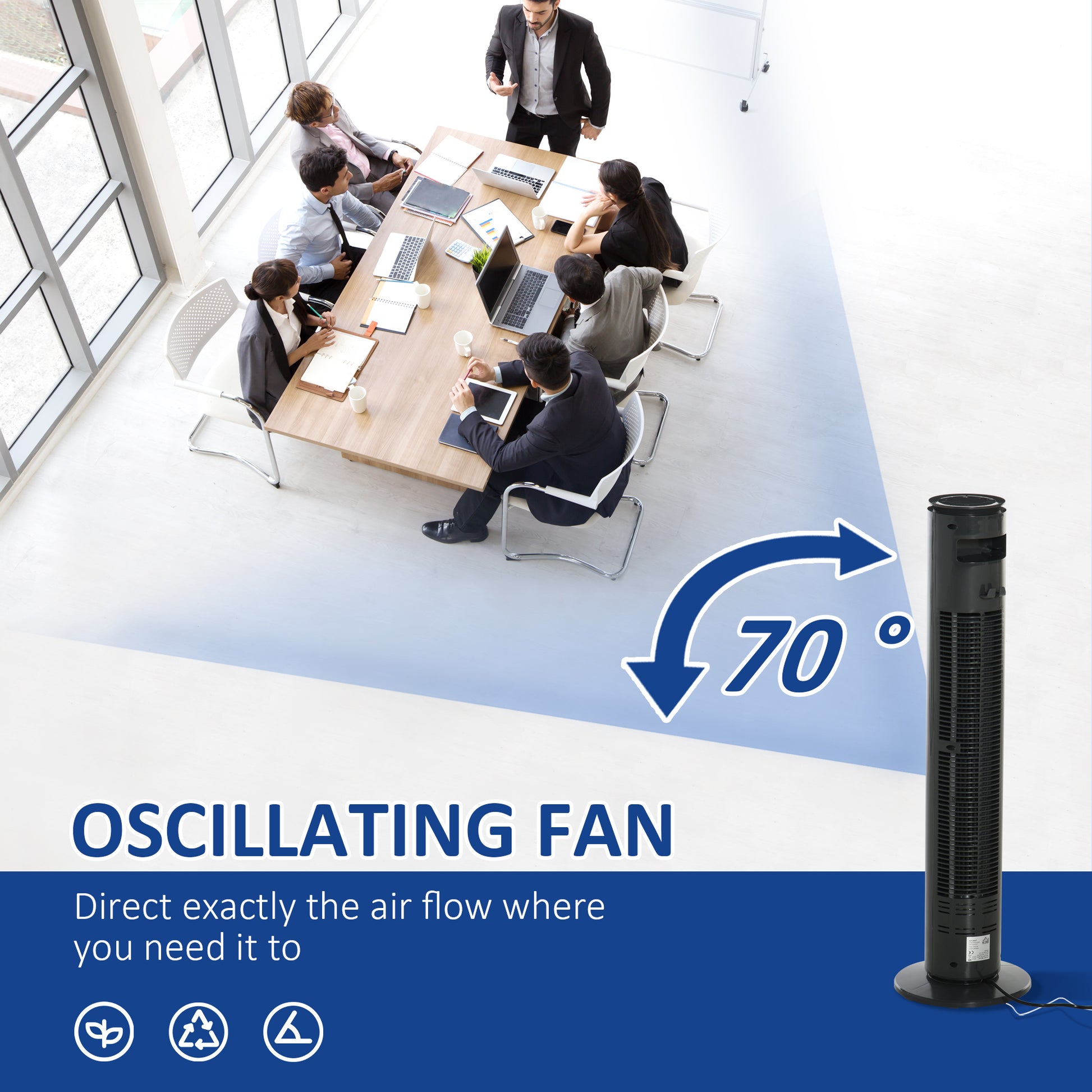 Oscillating Three Speed Tower Fan With Timer Grey by Homcom