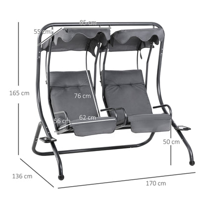 Outsunny Canopy Swing Chair Modern Garden Swing Seat Outdoor Relax Chairs W/ 2 Separate Chairs