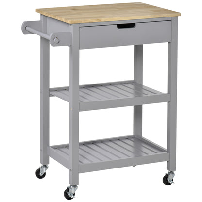 Homcom Kitchen Trolley Utility Cart on Wheels with Rubberwood Worktop