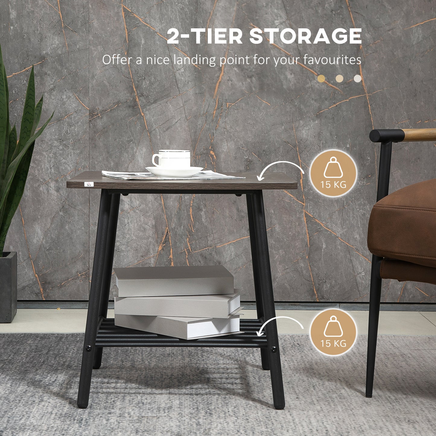 Homcom Side Table with 2-Tier Storage