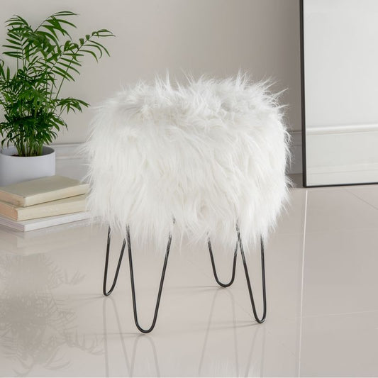 Hamilton McBride Cream Fur Footstool