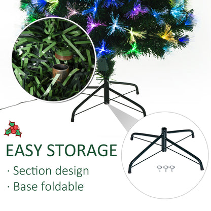 Homcom 6FT Tall Artificial Tree Fiber Optic Colorful LED Pre-Lit Holiday Home Christmas Decoration with Flash Mode Green