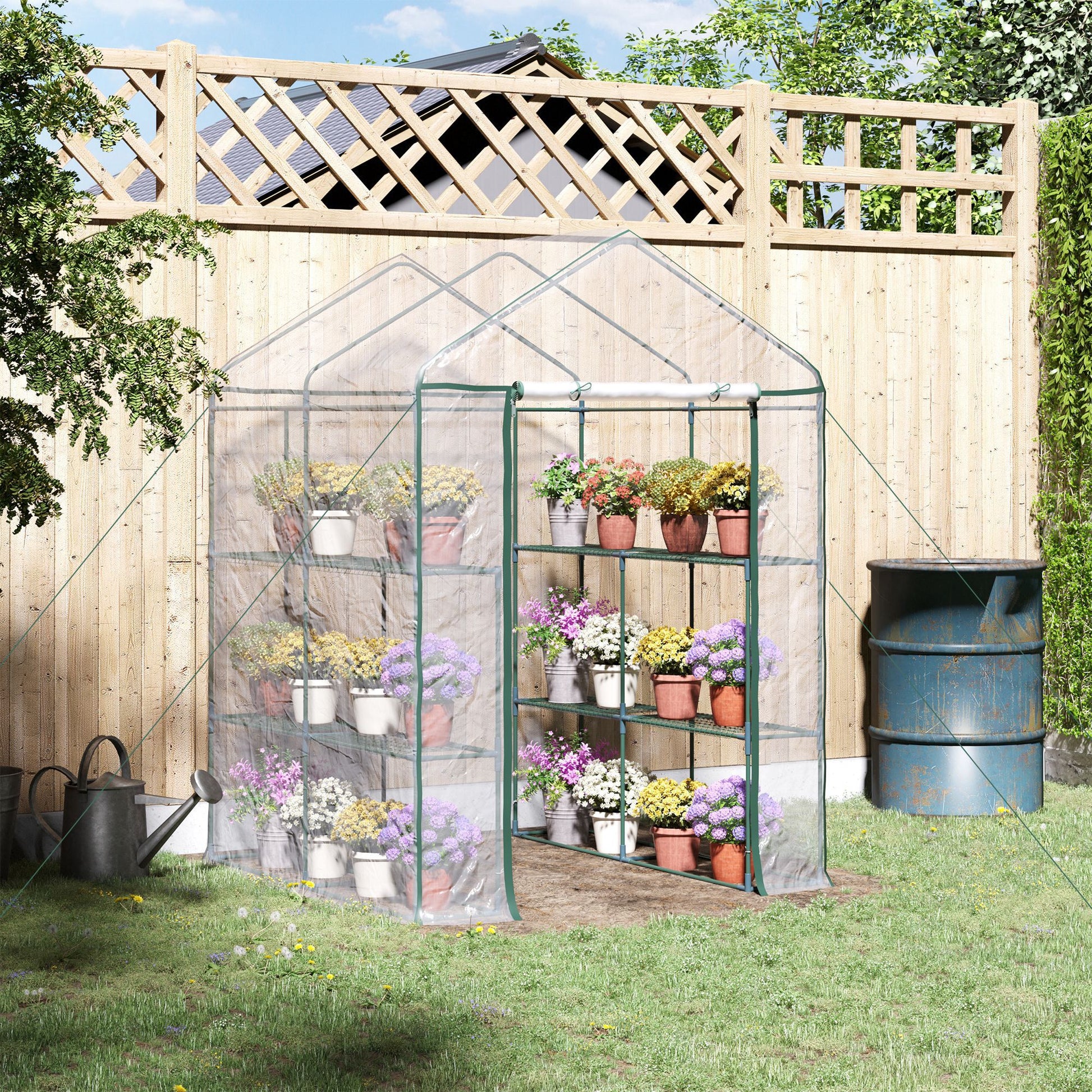 Outsunny Metal Frame Walk in Grow Herb Plant Portable Greenhouse Transparent 143 L x 143W x 195H cm