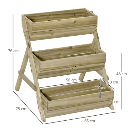 Outsunny 3 Tier Raised Garden Bed Wooden Elevated Planter Grow Box for Flower Herb Green