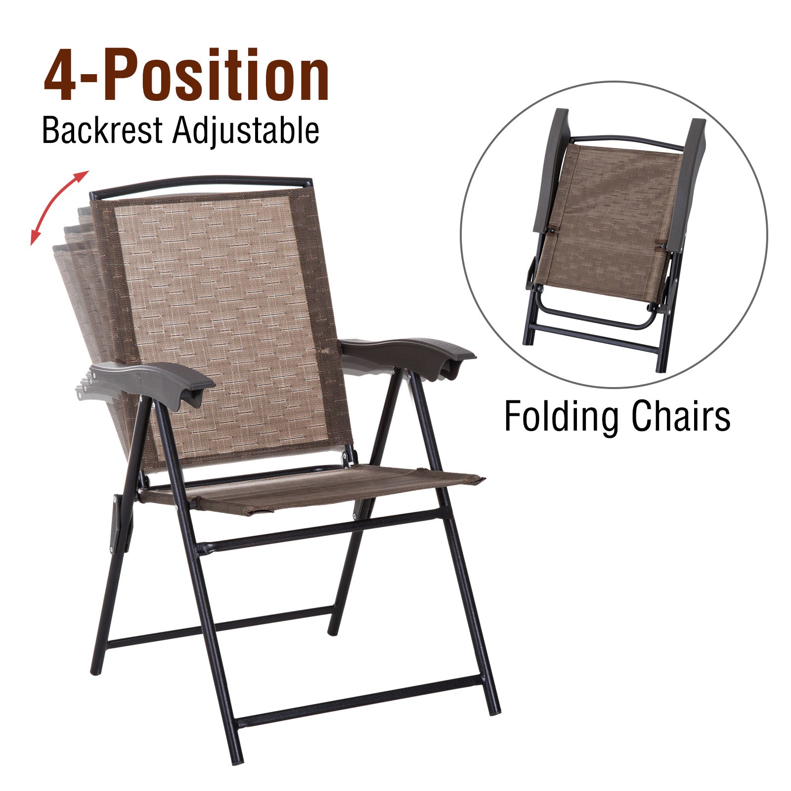 Outsunny 3 Piece Patio Furniture Bistro Set 2 Folding Chairs 1 Tempered Glass Table Adjustable Backrest - Brown