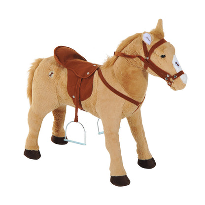 Homcom Children'S Plush Sound Effects Riding Horse Beige-Brown