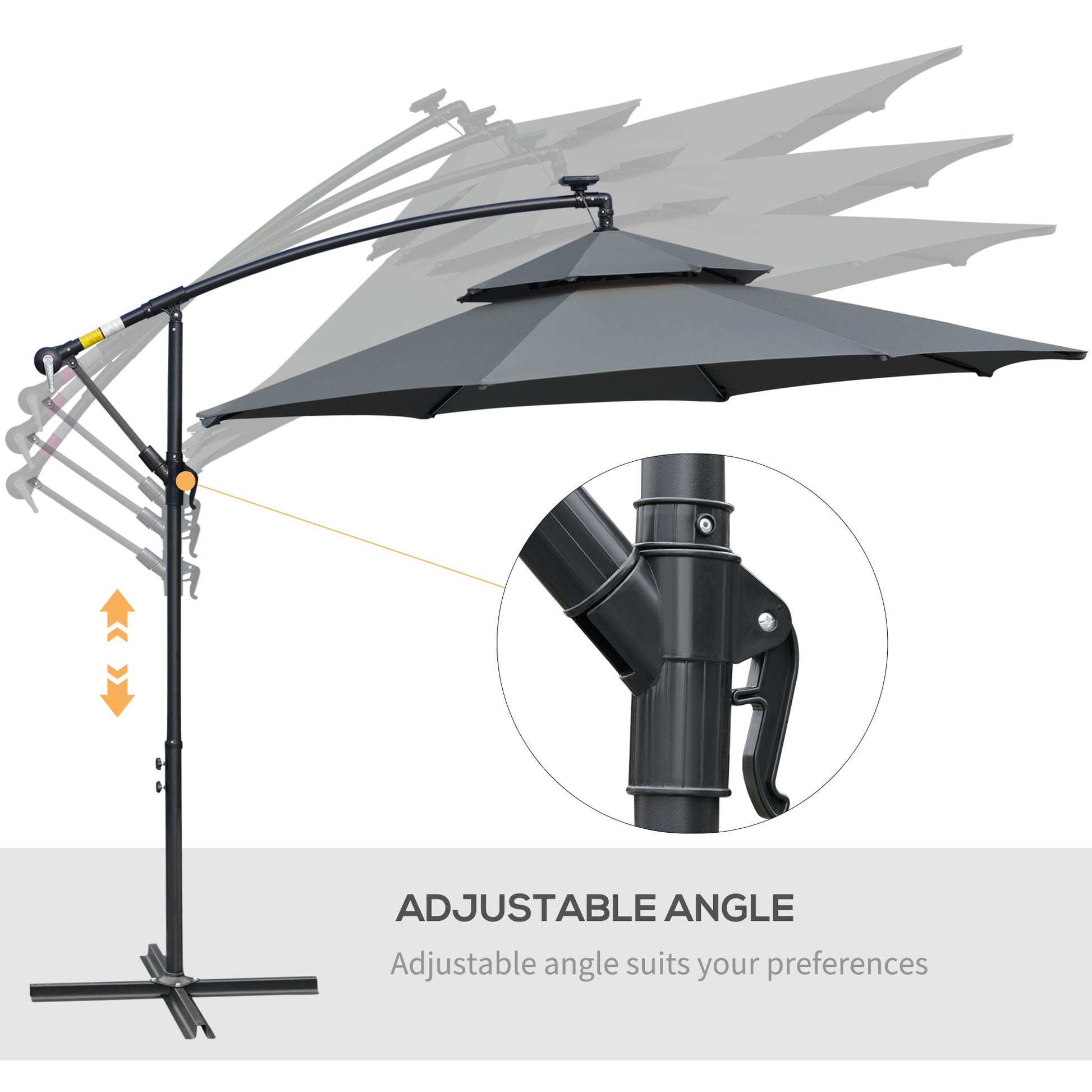 Outsunny 3(m) Cantilever Banana Parasol Hanging Umbrella with LED Solar lights