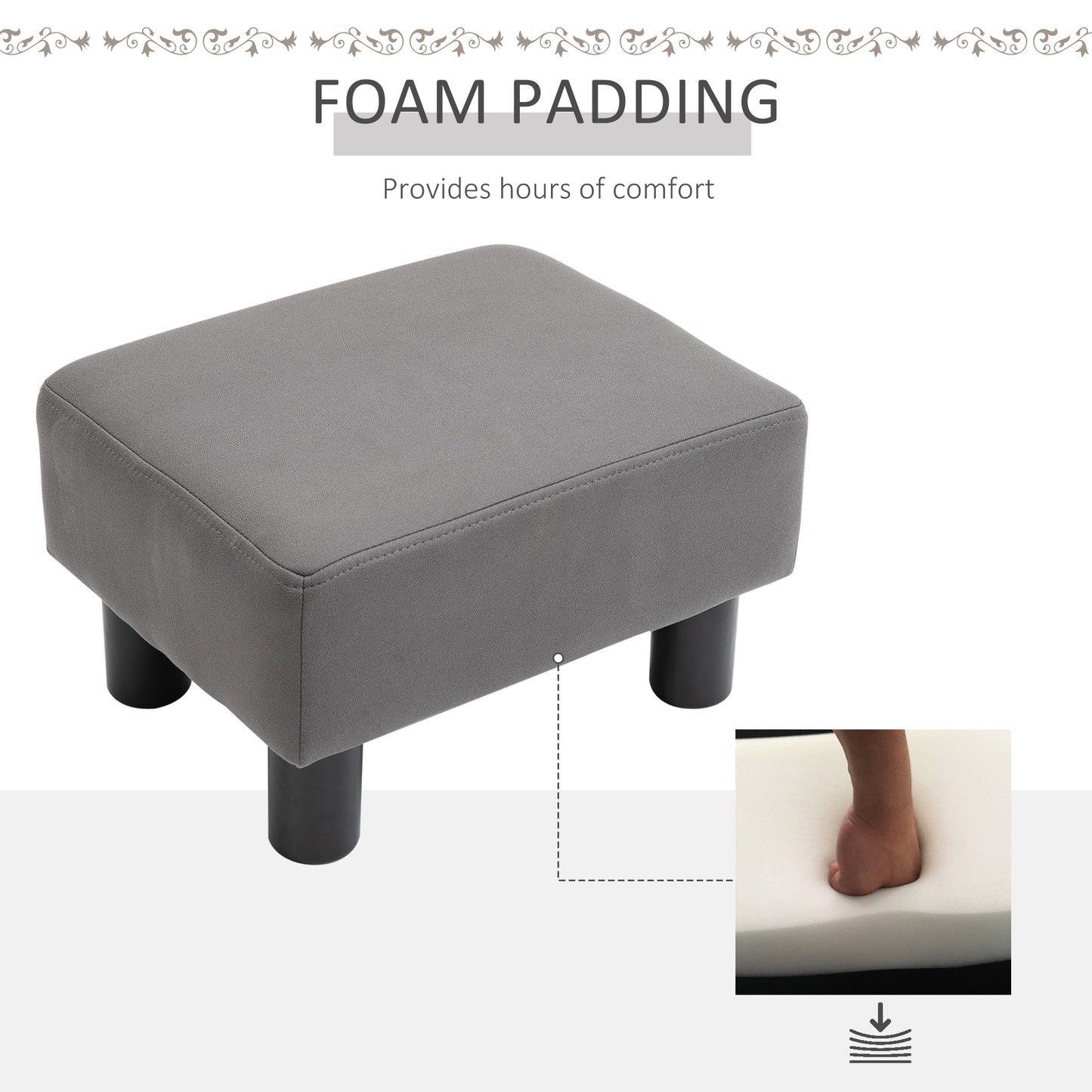 Homcom Footstool Foot Rest Small Seat Foot Rest Chair Grey Home Office with Legs 40 x 30 x 24cm