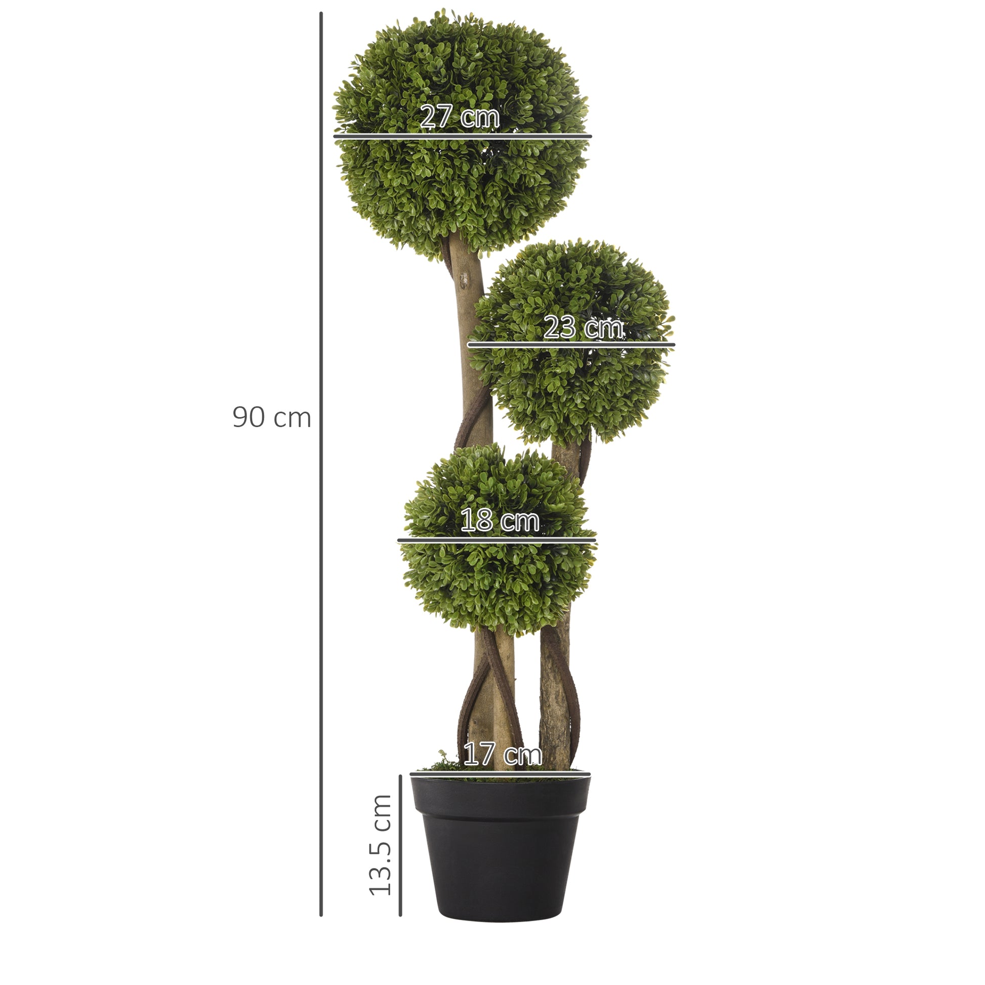 Homcom Decorative Artificial Plants Boxwood Ball Topiary Trees in Pot Fake Plants for Home Indoor Outdoor Decor