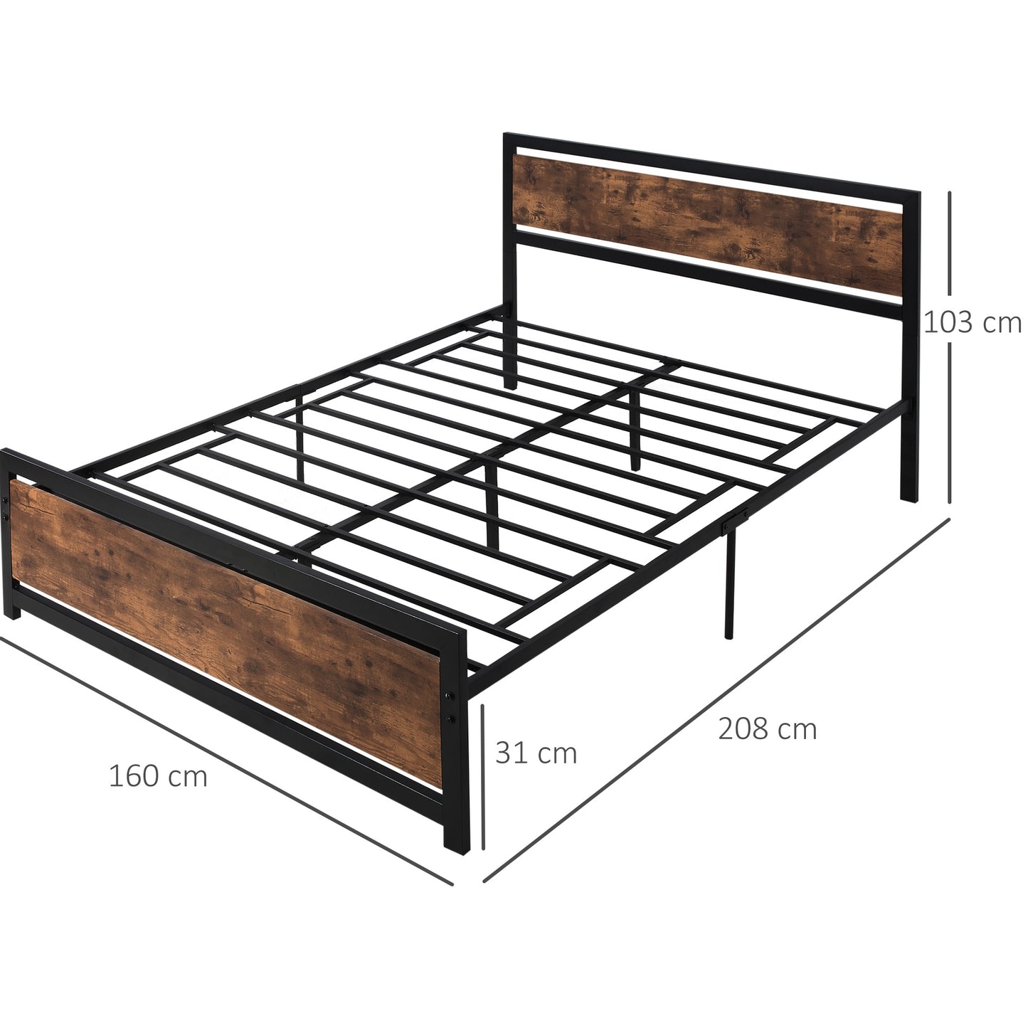 Homcom King Size Industrial-Style Metal Bed Frame