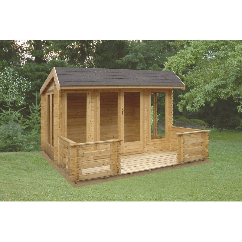 Shire Wykenham 13' 8" x 15' 8" Reverse Offset Apex Log Cabin - Premium 44mm Cladding Tongue & Groove