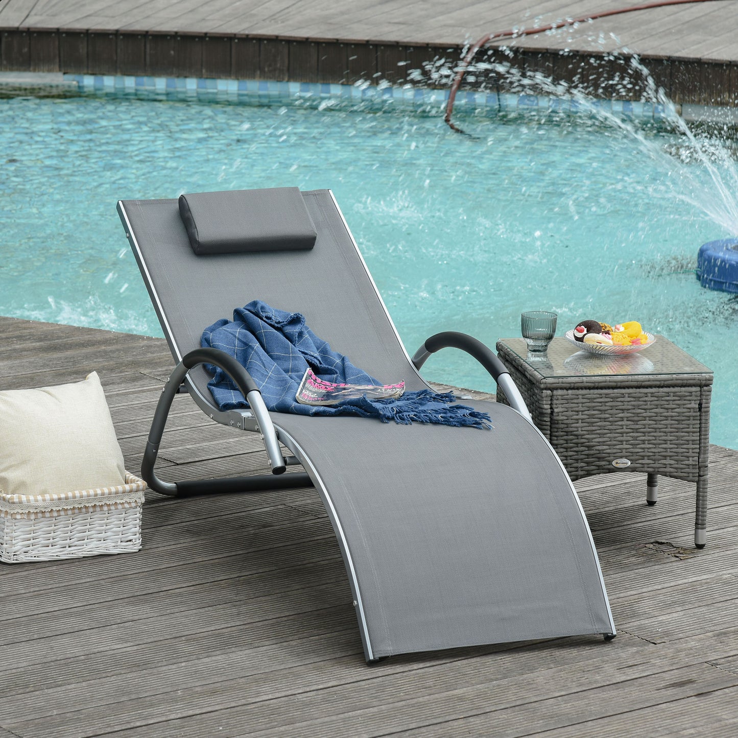 Outsunny Lounger Chair Portable Armchair with Removable Pillow for Yard Beach Texteline