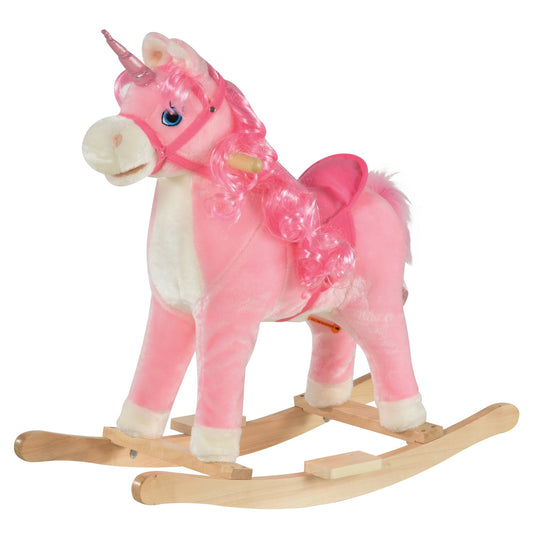 Kids Unicorn Plush Rocking Ride On w/ Sound Pink-0