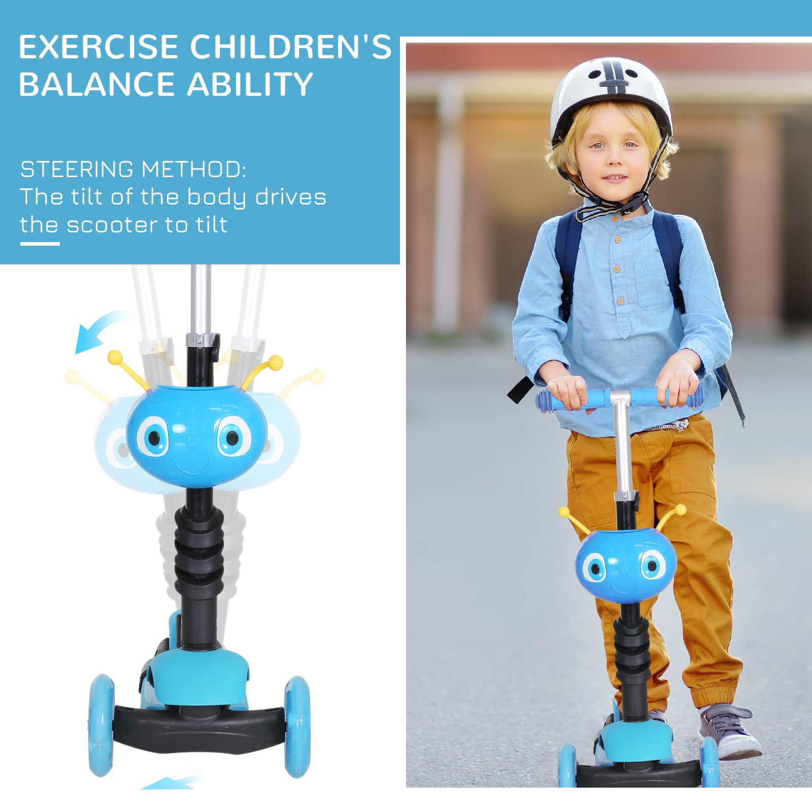 Homcom 5-in-1 Kids Kick Scooter W/Removable Seat-Blue