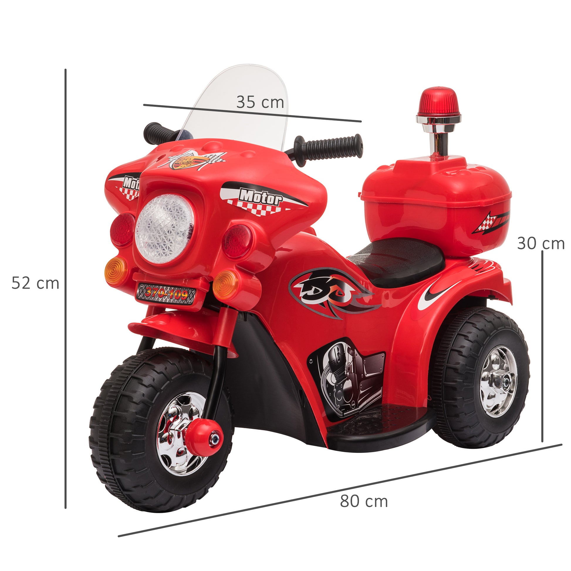 Homcom Kids 6V Electric Ride On Motorcycle 3 Wheel Vehicle Lights Music Horn Storage Box Red