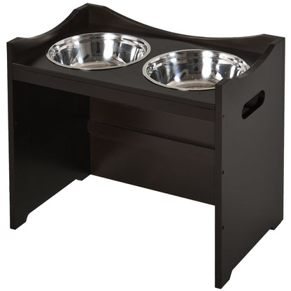 PawHut Medium-density fibreboard Elevated Duo Pet Bowl Feeder Brown