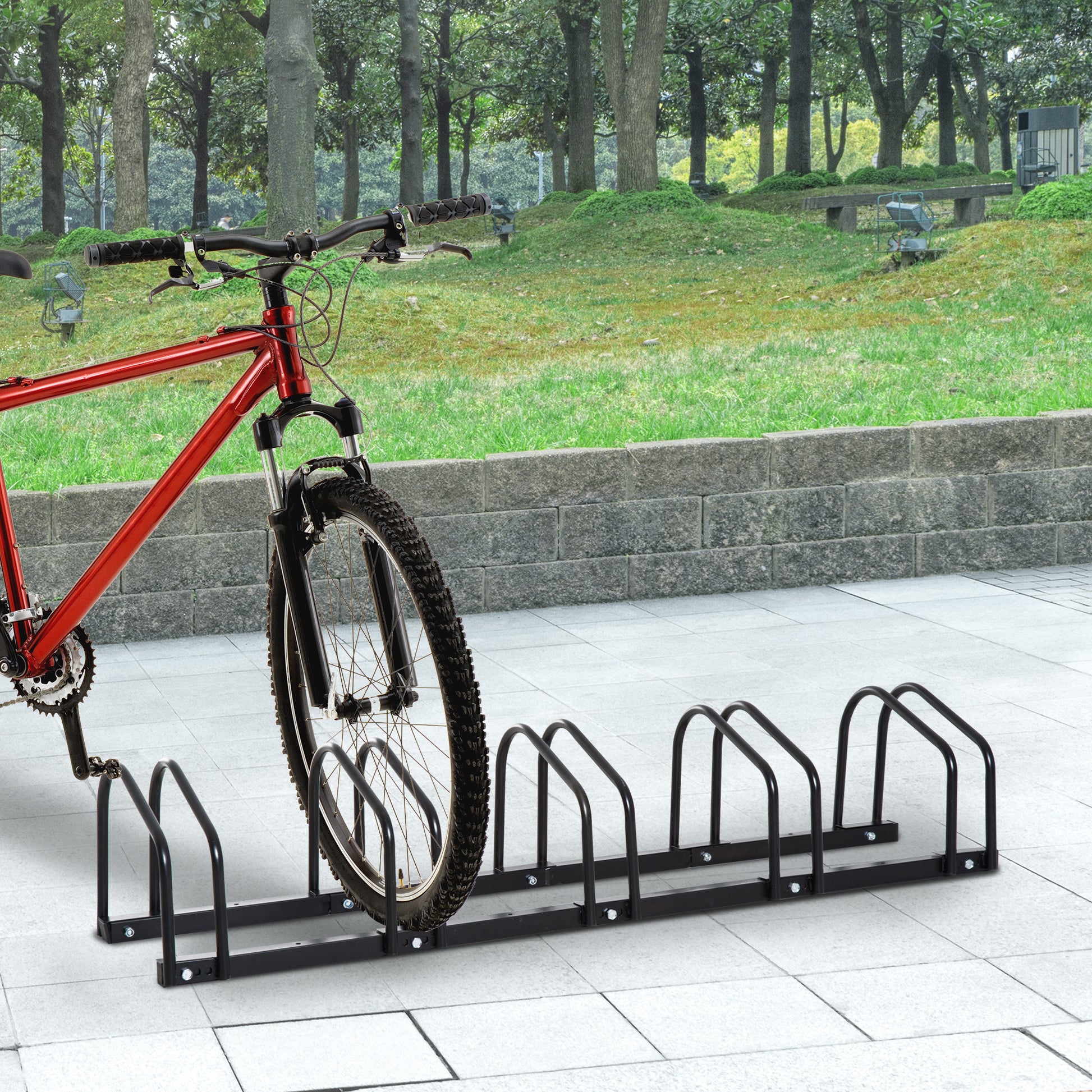 Homcom Bike Stand Parking Rack Floor or Wall Mount Bicycle Cycle Storage Locking Stand (5 Racks