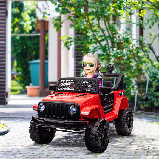 Homcom 12V Battery-powered 2 Motors Kids Electric Ride On Car Truck Off-road Toy with Parental Remote Control Horn Lights Suspension Wheels for 3-6 Years Old Red