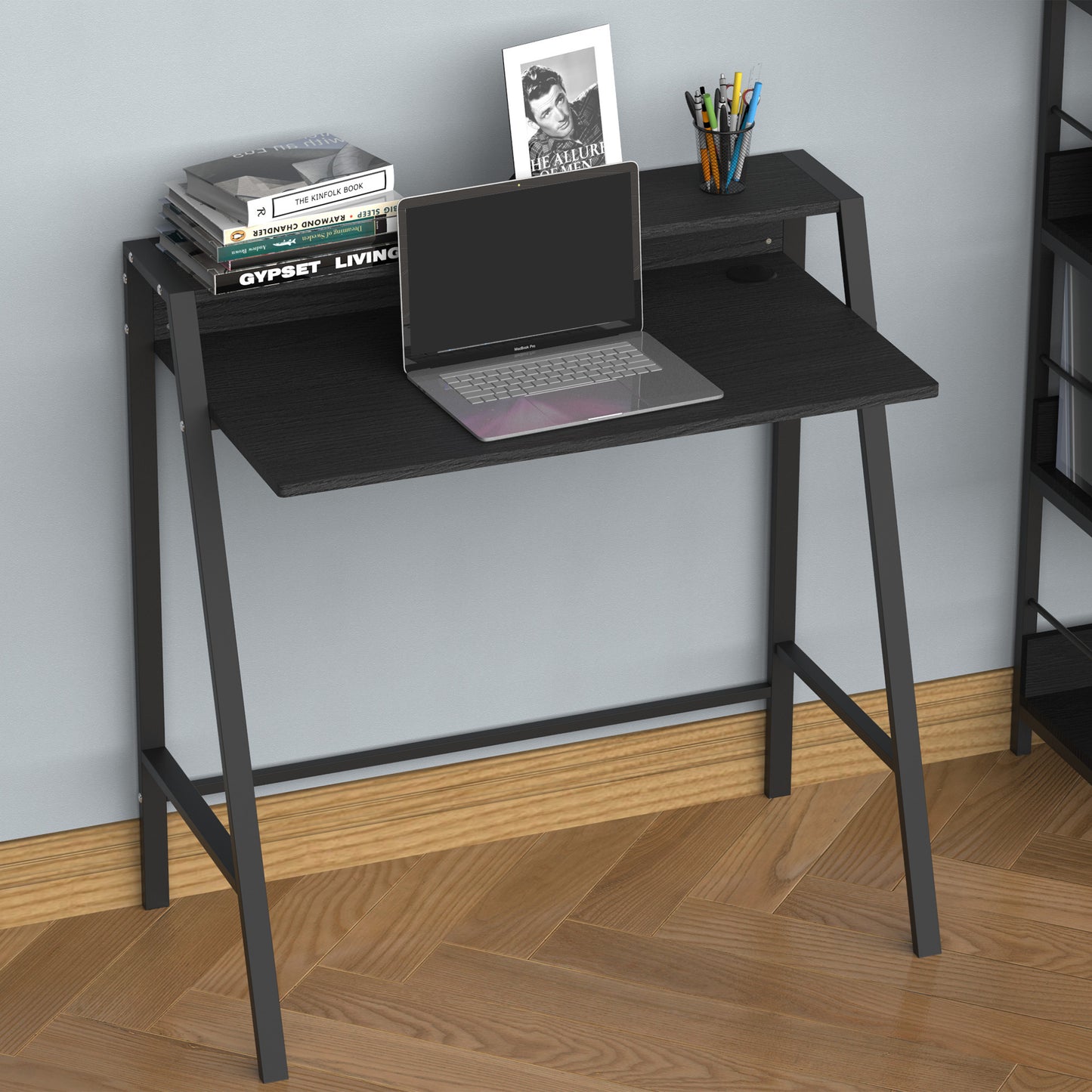 Homcom Writing Desk Computer Table Home Office PC Laptop Workstation Storage Shelf Black