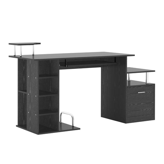 Computer Desk PC Workstation with Drawer Shelves CPU Storage Rack Home Office Furniture (BLACK)-0