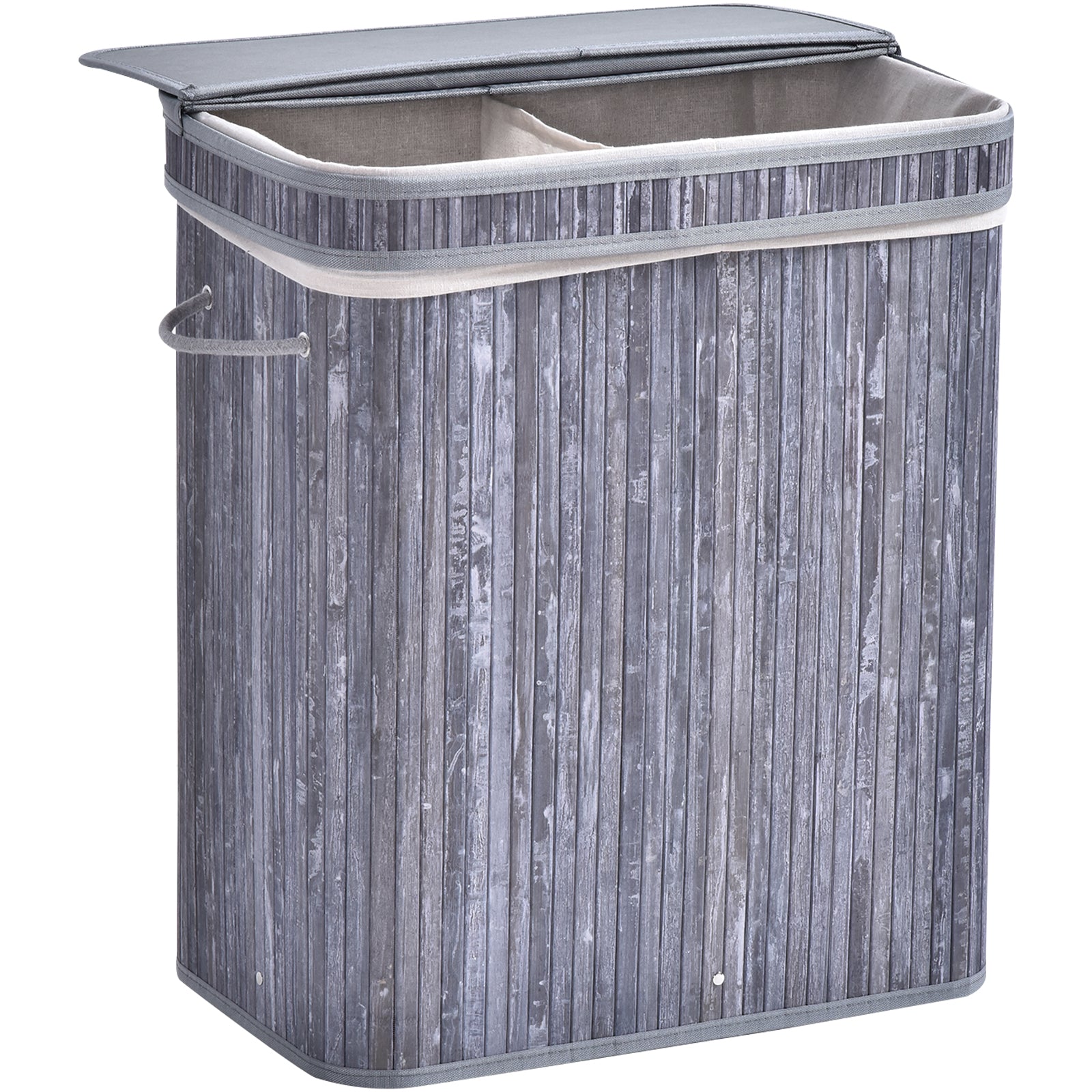 Homcom 100L Two-Compartment Wooden Laundry Basket  Grey