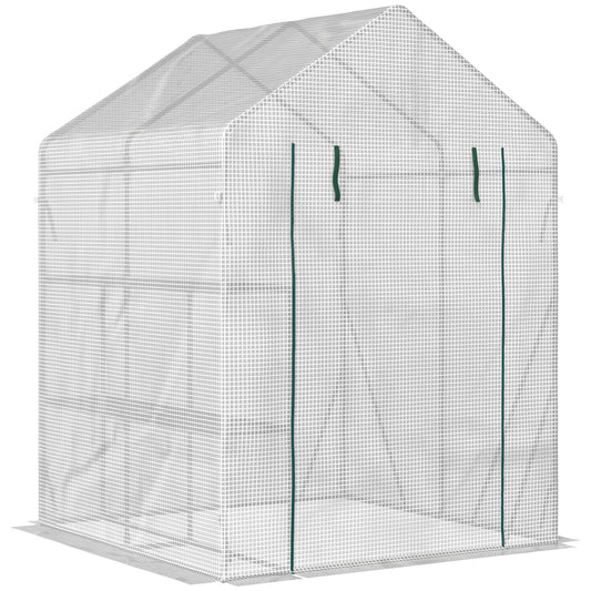 Outsunny Greenhouse for Outdoor w/ 2 Tier Shelf Roll-Up Zippered Door PE Cover Green