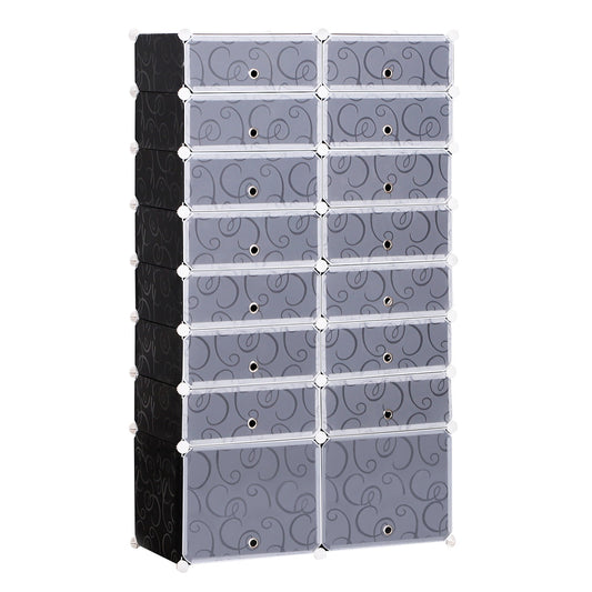 Large 16-Cube DIY Shoes Rack Portable Interlocking Plastic Cabinet 8 Tier Footwear Organiser Bedroom 32 Pairs-0