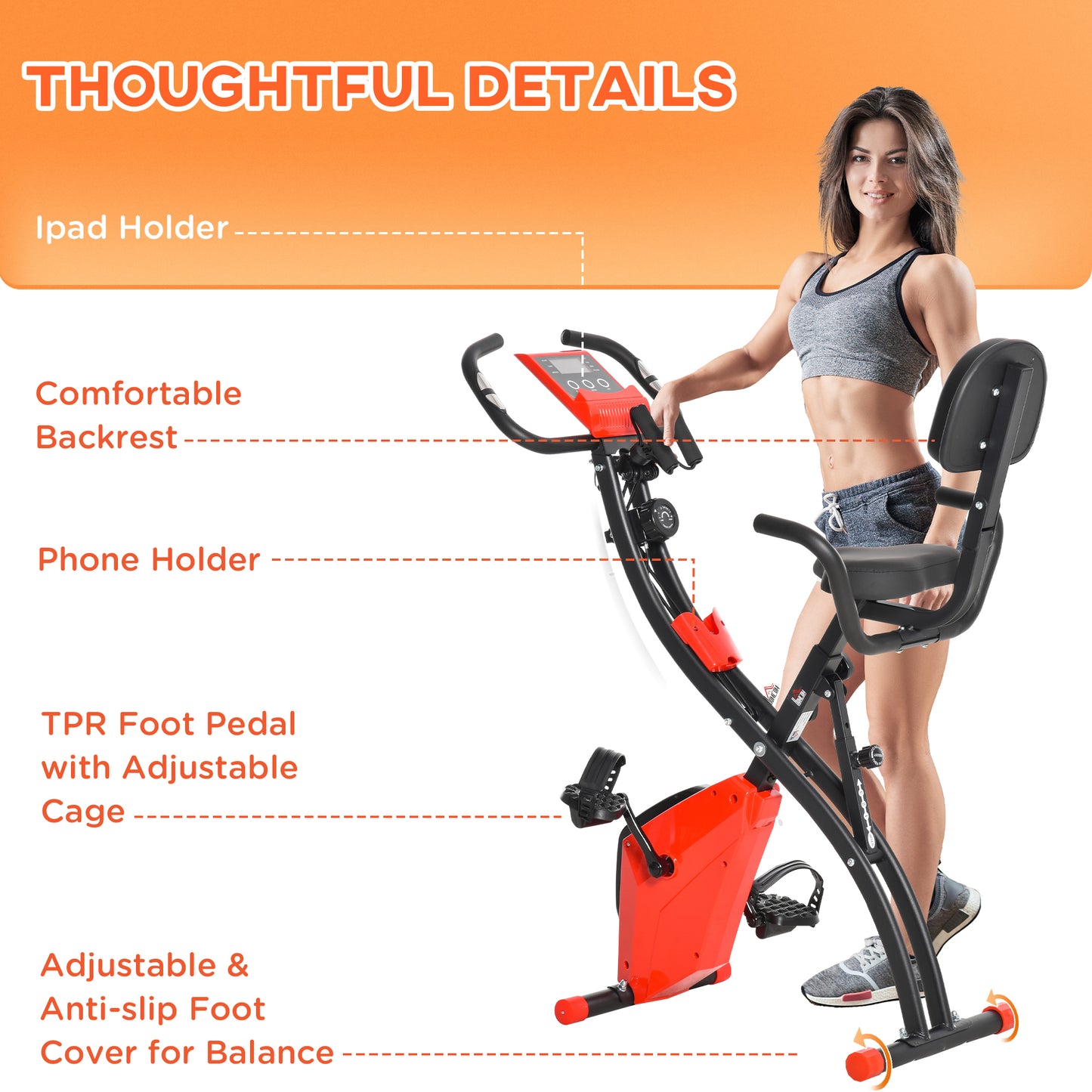 Homcom 2-In-1 Upright Exercise Bike Adjustable Resistance Fitness Home Cycle Red