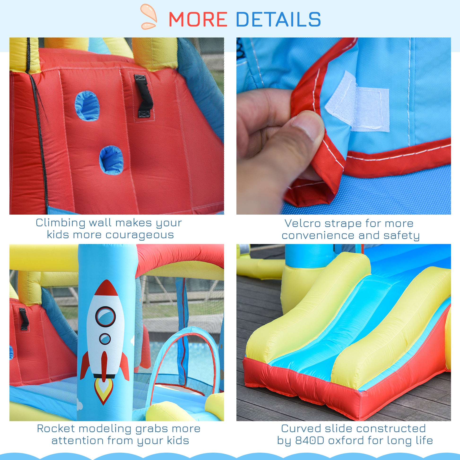 Outsunny Bounce Castle Inflatable Trampoline Slide Pool Rocket Design 3.4 x 2.8 x 1.85m