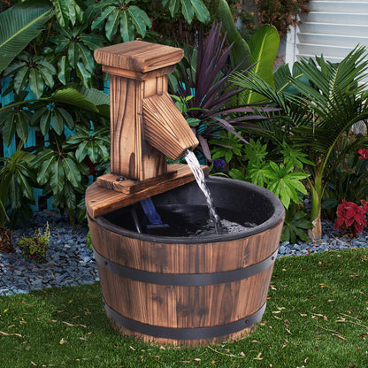 Outsunny Wood Barrel Patio Water Fountain Garden Decorative Ornament Water Feature with Electric Pump