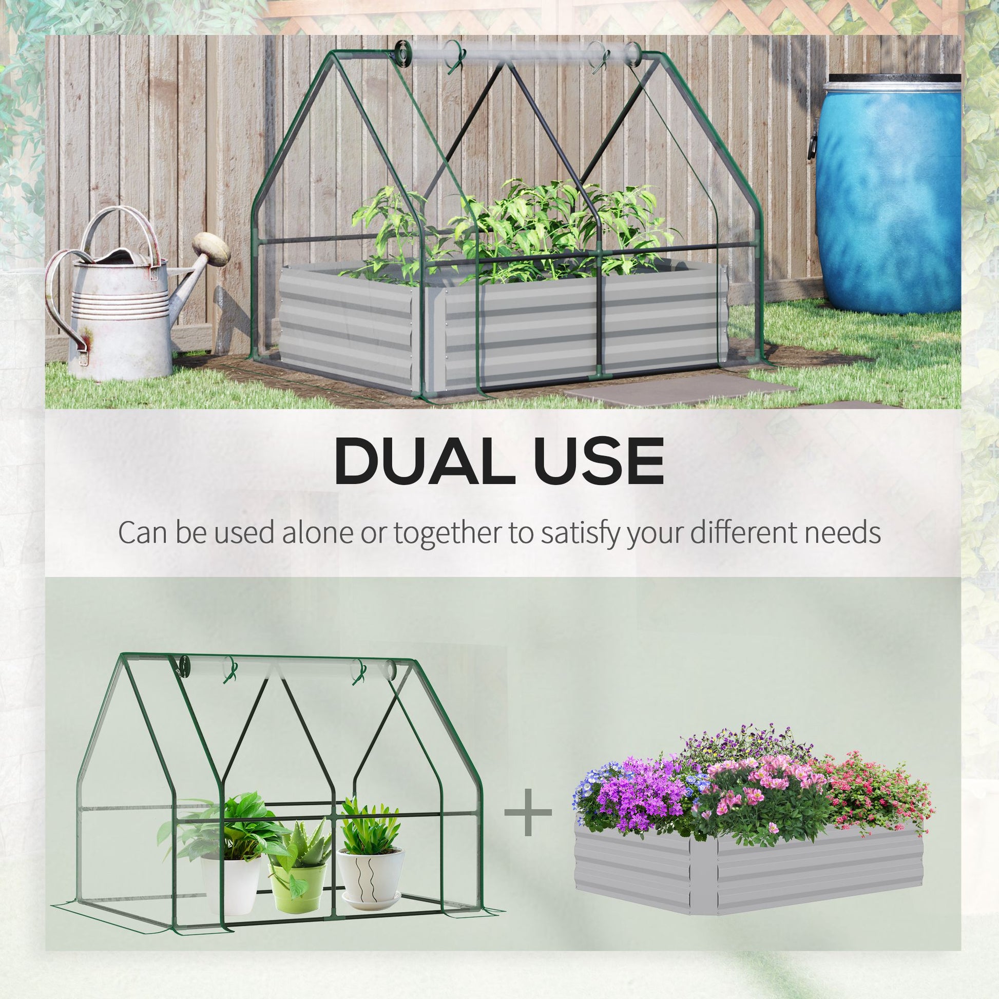 Outsunny Steel Raised Garden Planter Box Kit with Greenhouse