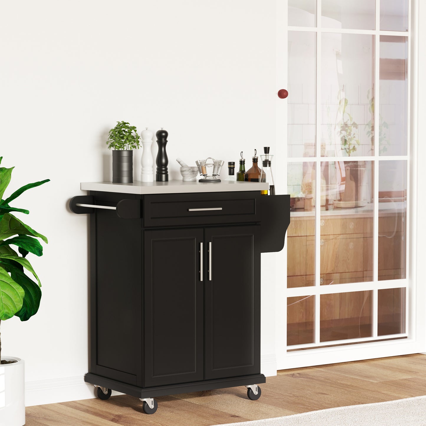 Homcom Wooden Kitchen Island on Wheels