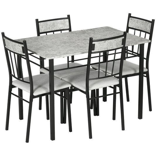 Five-Piece Marble Effect Dining Table Set - Grey/Black-0