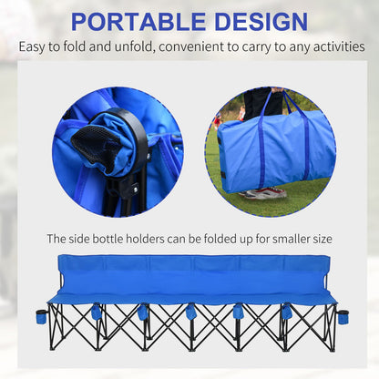 Outsunny Football 6 Seater Folding Sports Bench Outdoor Picnic Camping Portable Spectator Chair Steel Frame w/ Cup Holder & Carry Bag - Blue